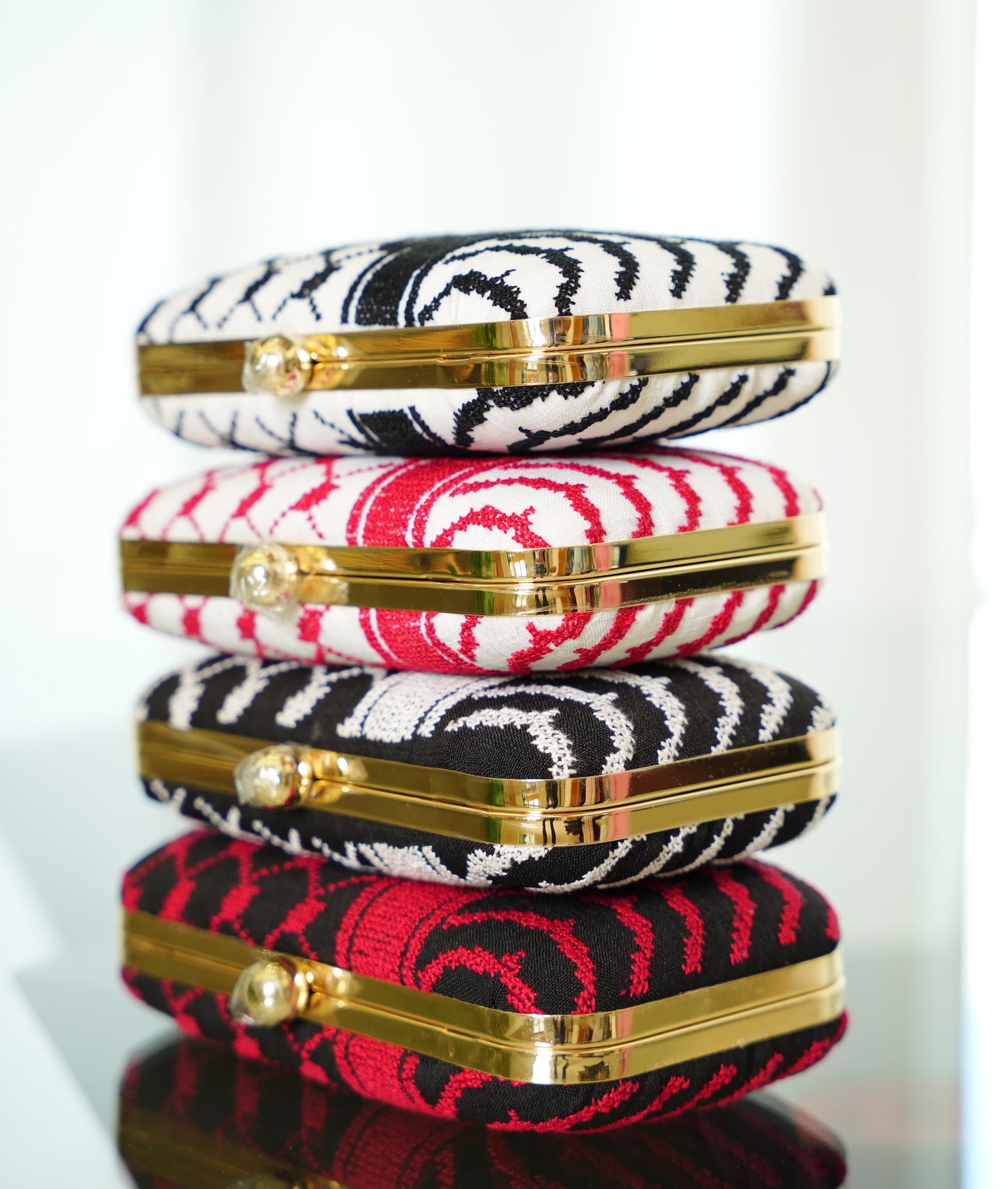 Hand Stitched Kufiya clutch - red on white