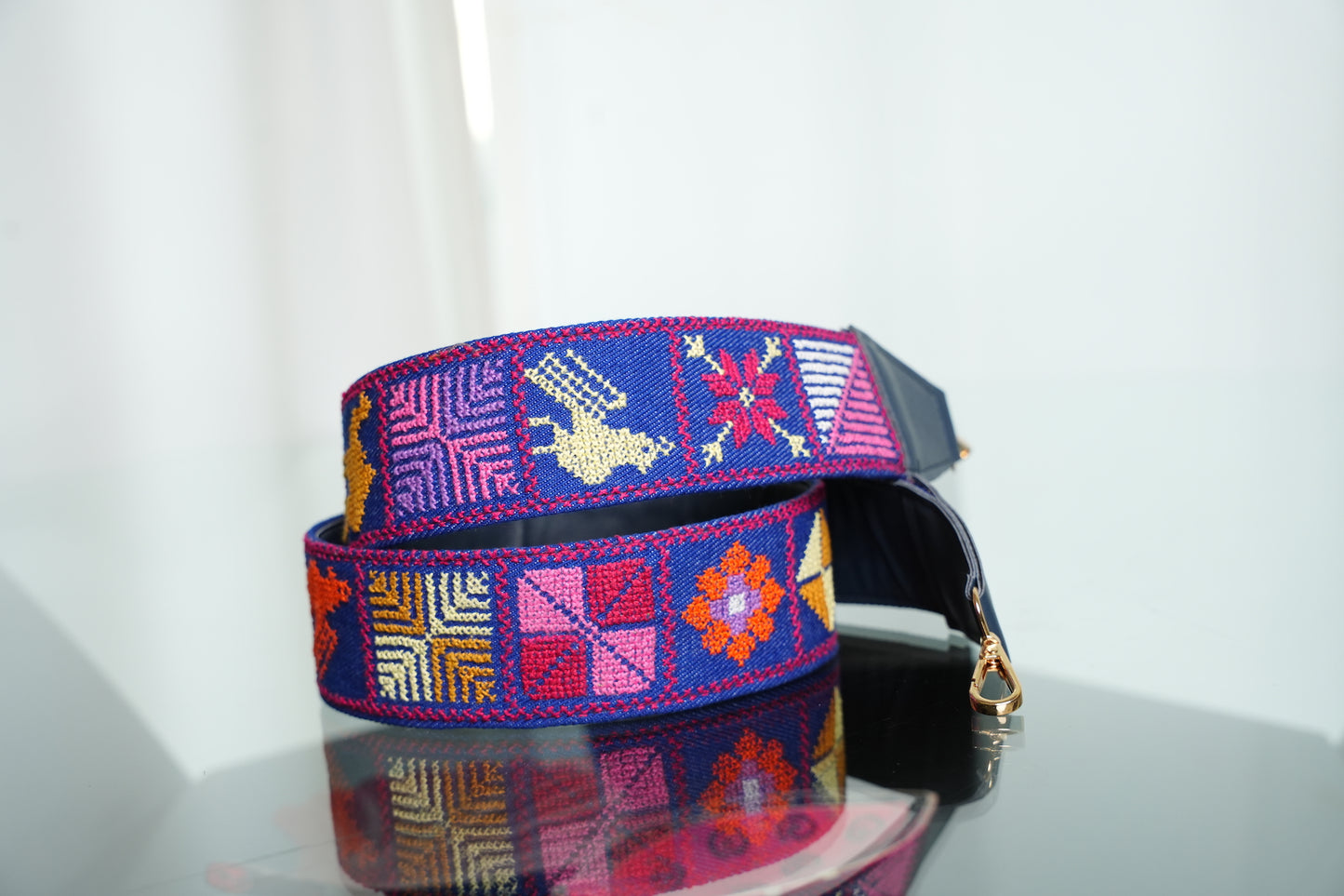 Hand Stitched Motif Denim Bag Strap