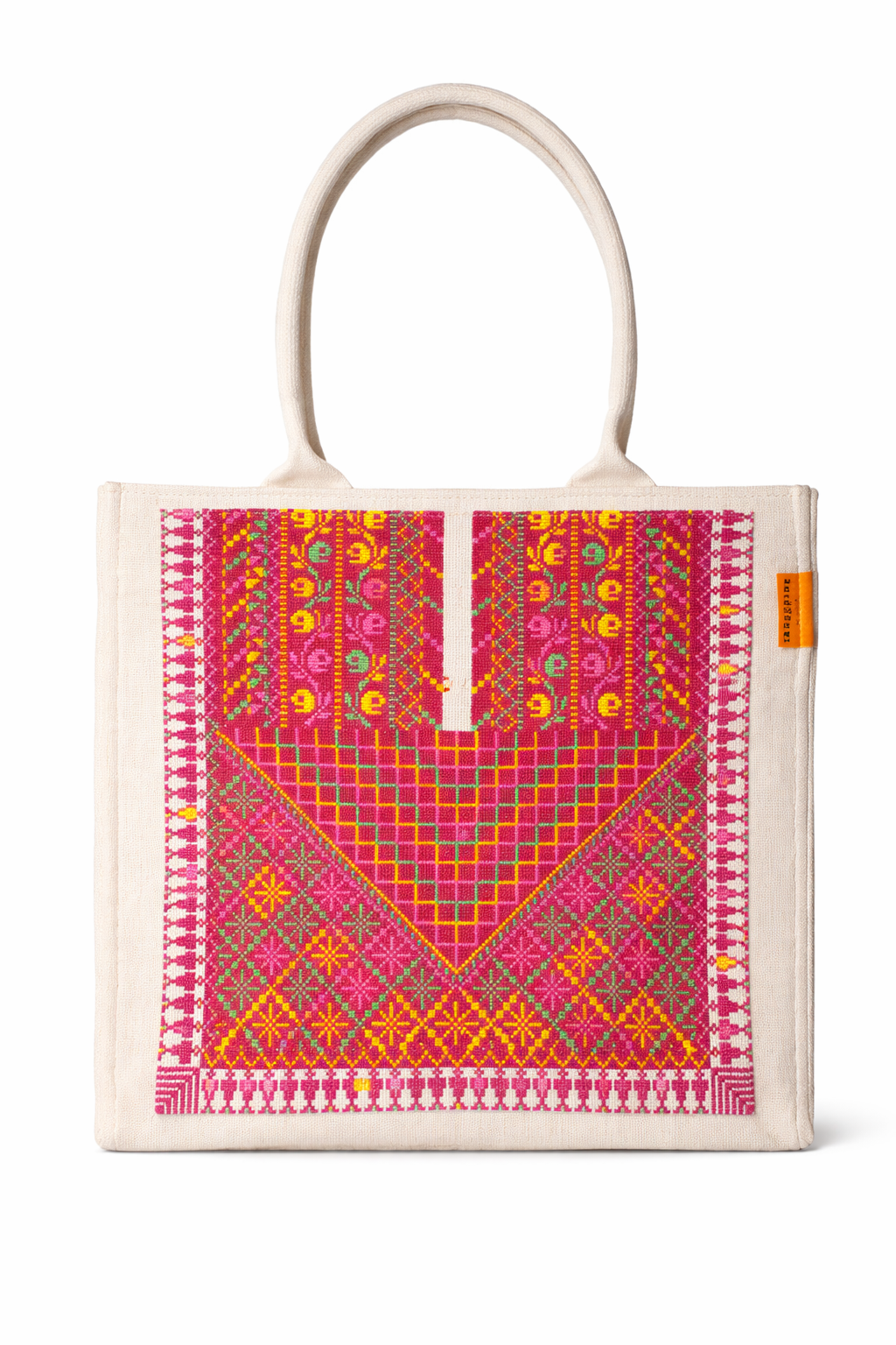 Handmade Emroidered Tote Bag - Maroon Yaffa Chest Panel