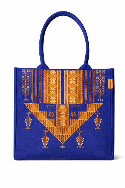 Handmade Emroidered Tote Bag - Denim Gaza Chest Panel