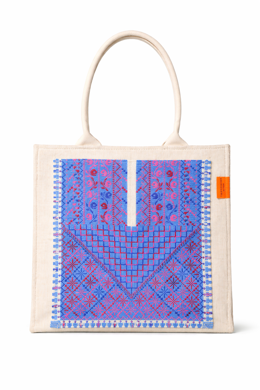 Handmade emroidered tote bag - Blue Yaffa Chest Panel
