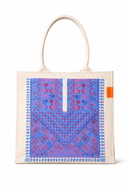 Handmade emroidered tote bag - Blue Yaffa Chest Panel