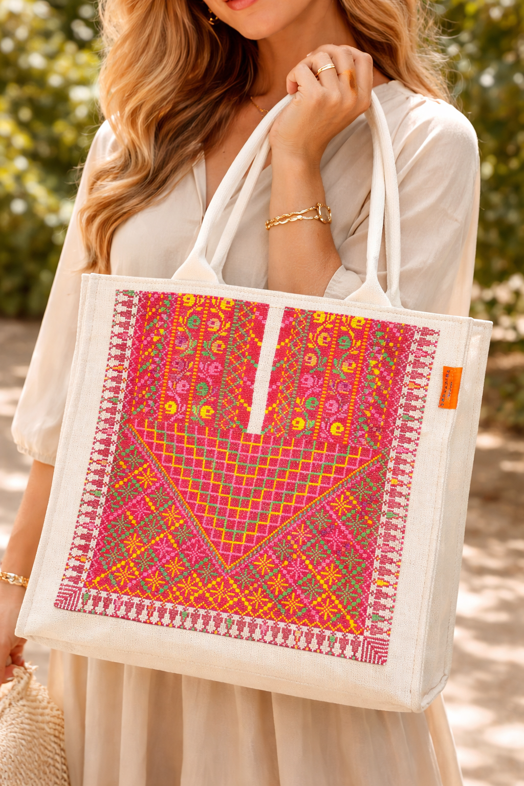 Handmade Emroidered Tote Bag - Maroon Yaffa Chest Panel