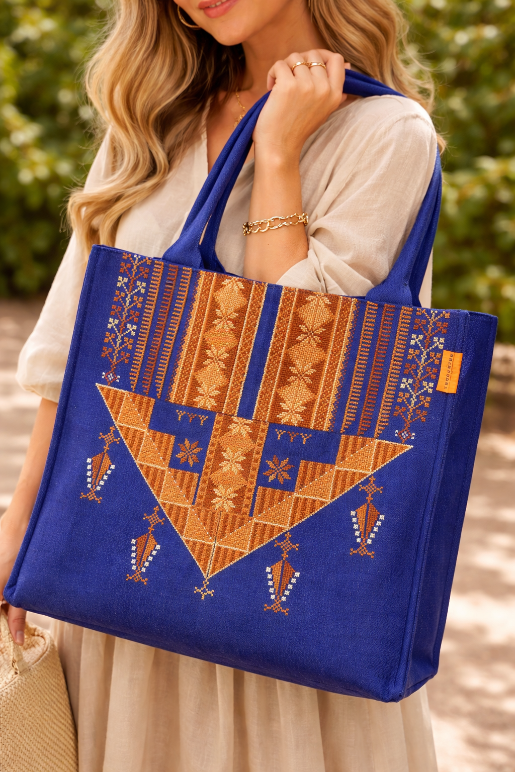 Handmade Emroidered Tote Bag - Denim Gaza Chest Panel