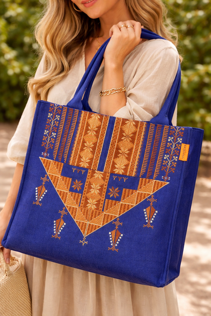 Handmade Emroidered Tote Bag - Denim Gaza Chest Panel