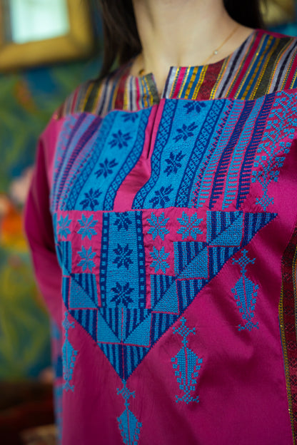 Hand Embroidered Modern Silk Thobe: Pink