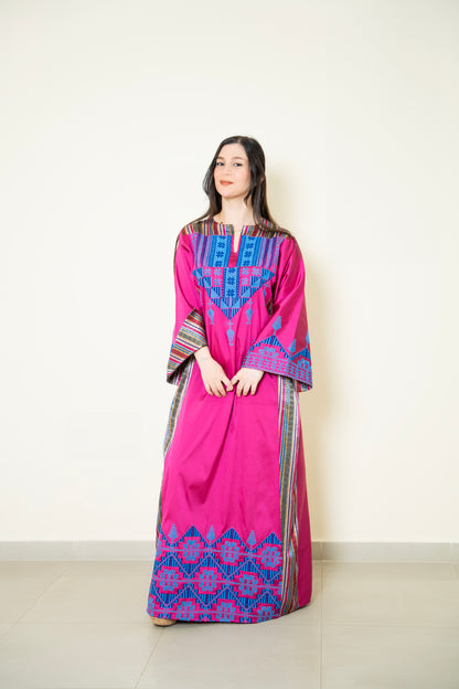 Hand Embroidered Modern Silk Thobe: Pink