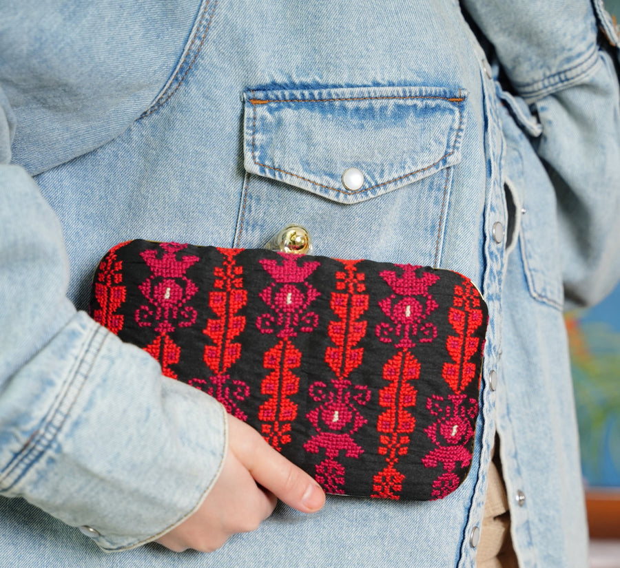 Hand Stitched Zahrat Silk Clutch