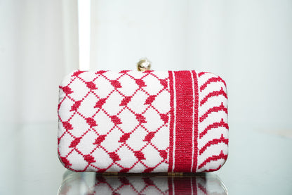 Hand Stitched Kufiya clutch - red on white