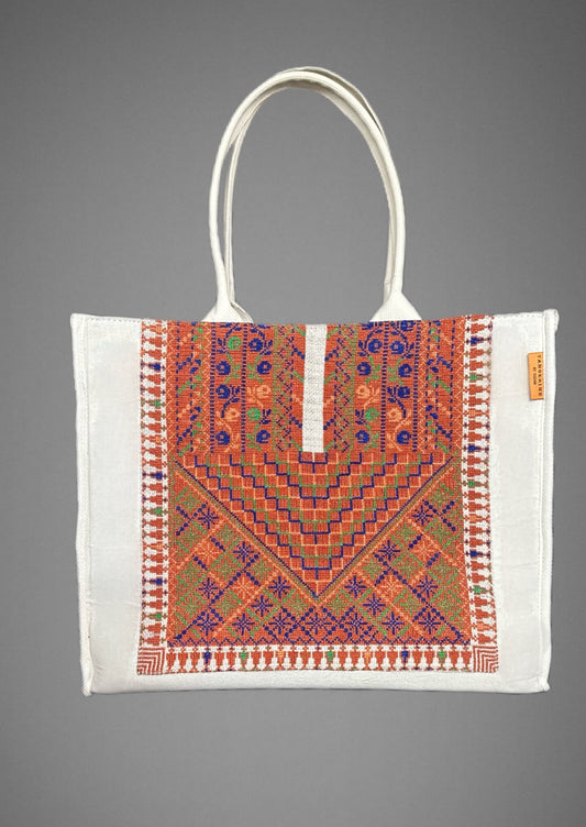 Handmade emroidered tote bag - Yaffa Chest Panel