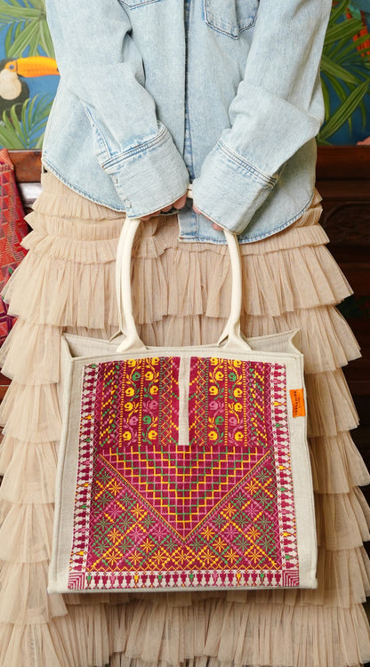 Maroon Yaffa Tote Bag