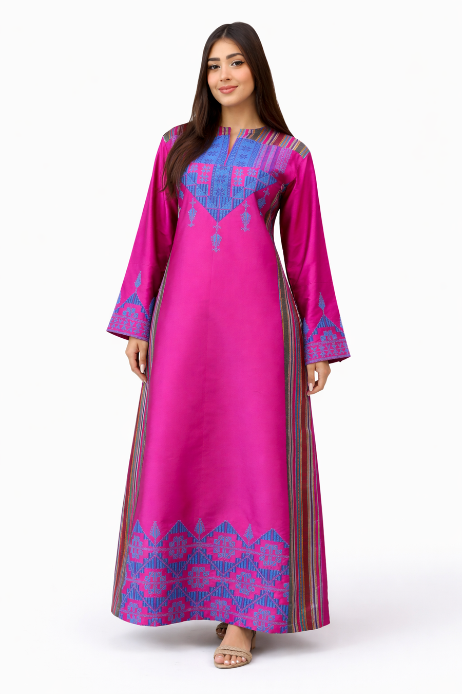 Hand Embroidered Modern Silk Thobe: Pink