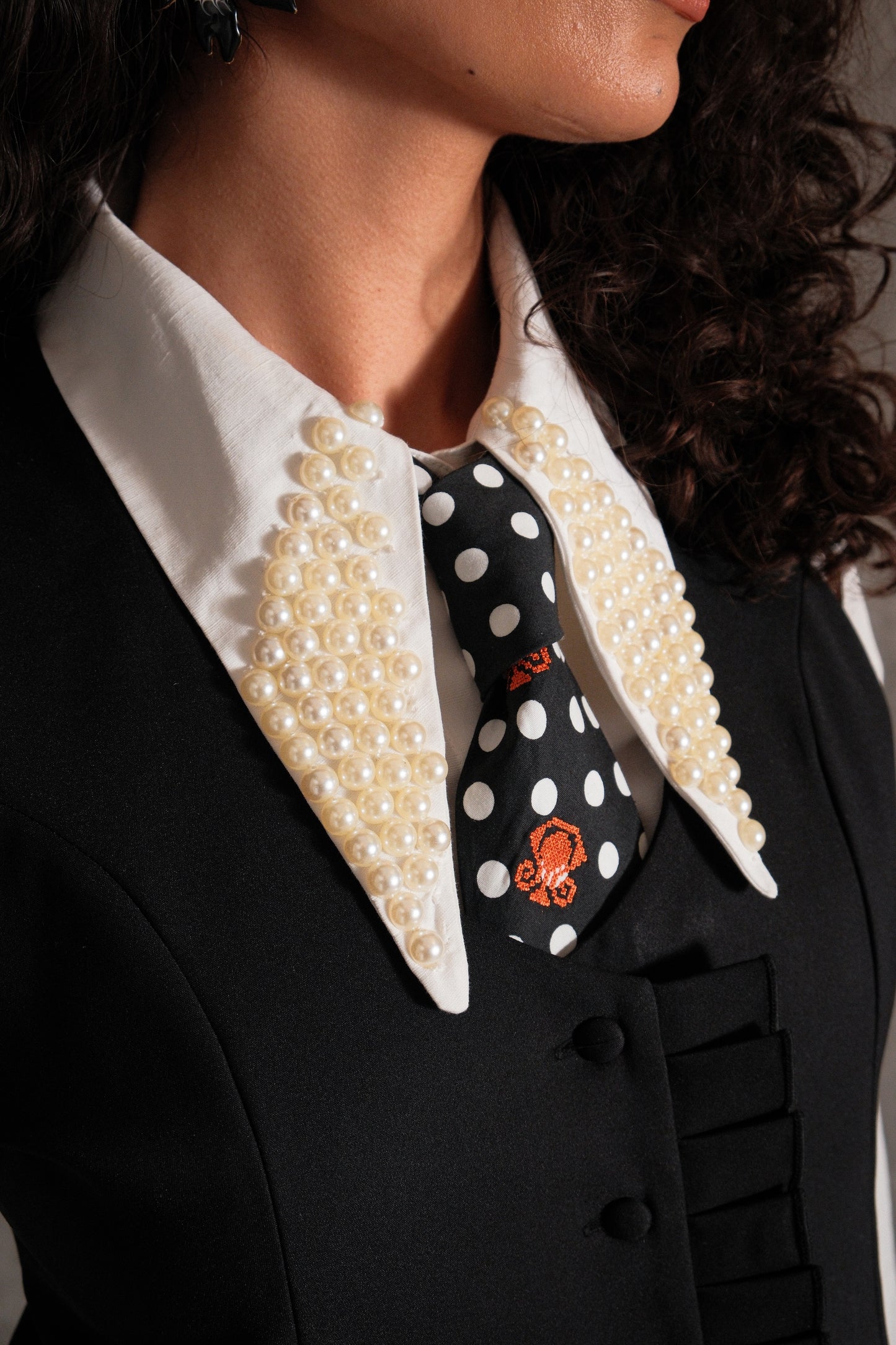 Beaded Collar Shirt & Emroidered Tie