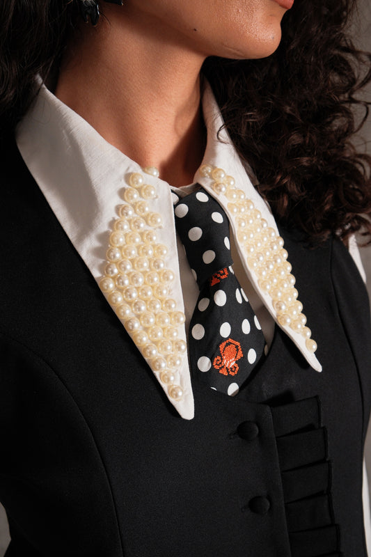 Beaded Collar Shirt & Emroidered Tie