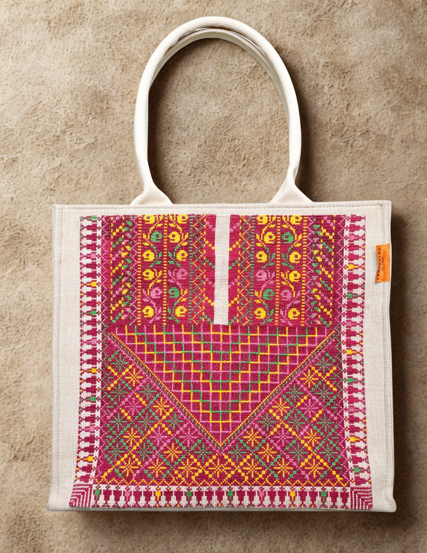 Handmade emroidered tote bag - Yaffa Chest Panel