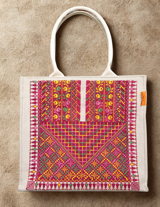 Handmade emroidered tote bag - Yaffa Chest Panel